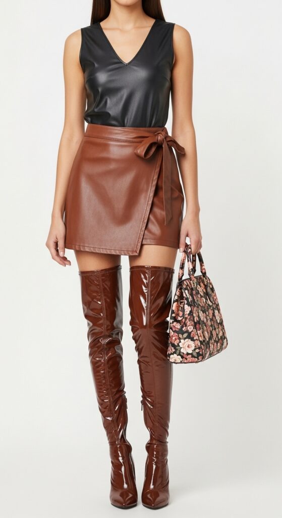 14 Stylish Brown Skirt Outfit Ideas You’ll Love 4 All-Brown Leather Ensemble