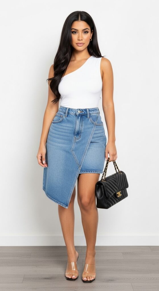 Asymmetrical Denim Skirt & Bodysuit