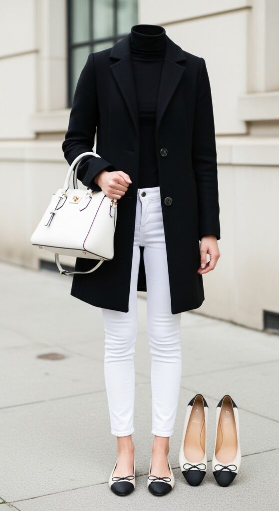 Black Coat and White Jeans
