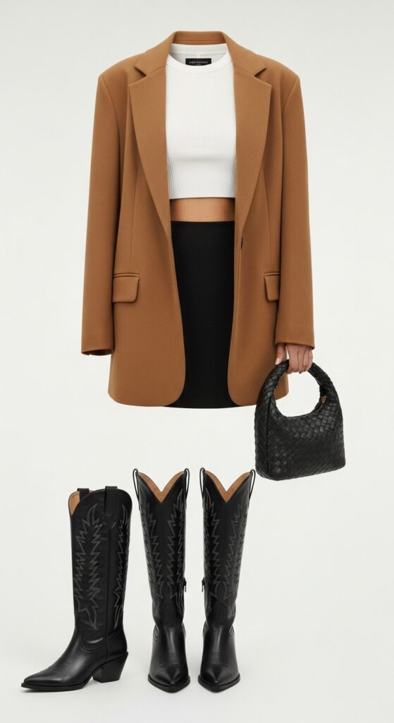 How to Wear Cowboy Boots: 22 Stylish Outfit Ideas You’ll Love 23 Blazer and Mini Skirt