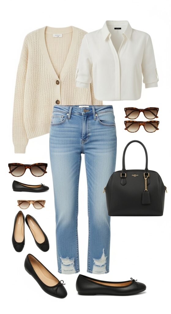 Cream Cardigan and Cropped Jeans