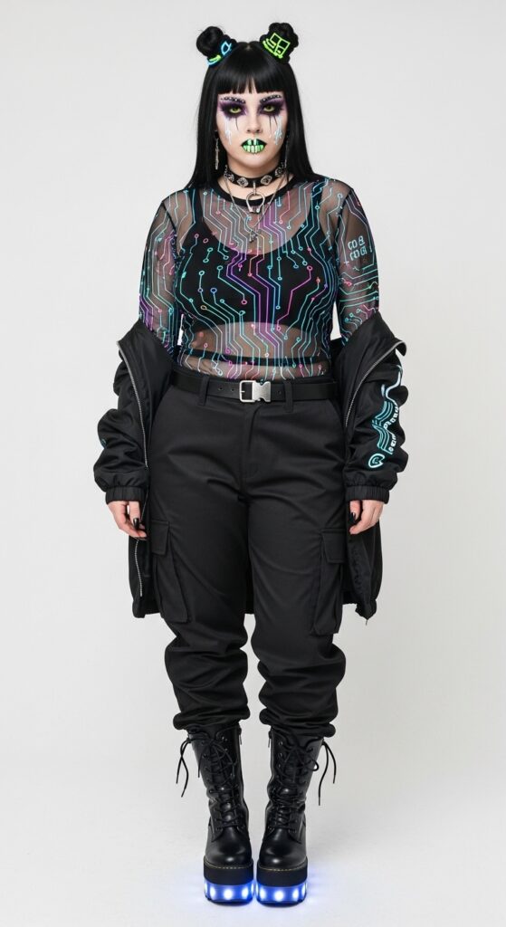 24 Winter Plus Size Goth Outfits for Every Dark Soul 11 Cyber Goth Warrior