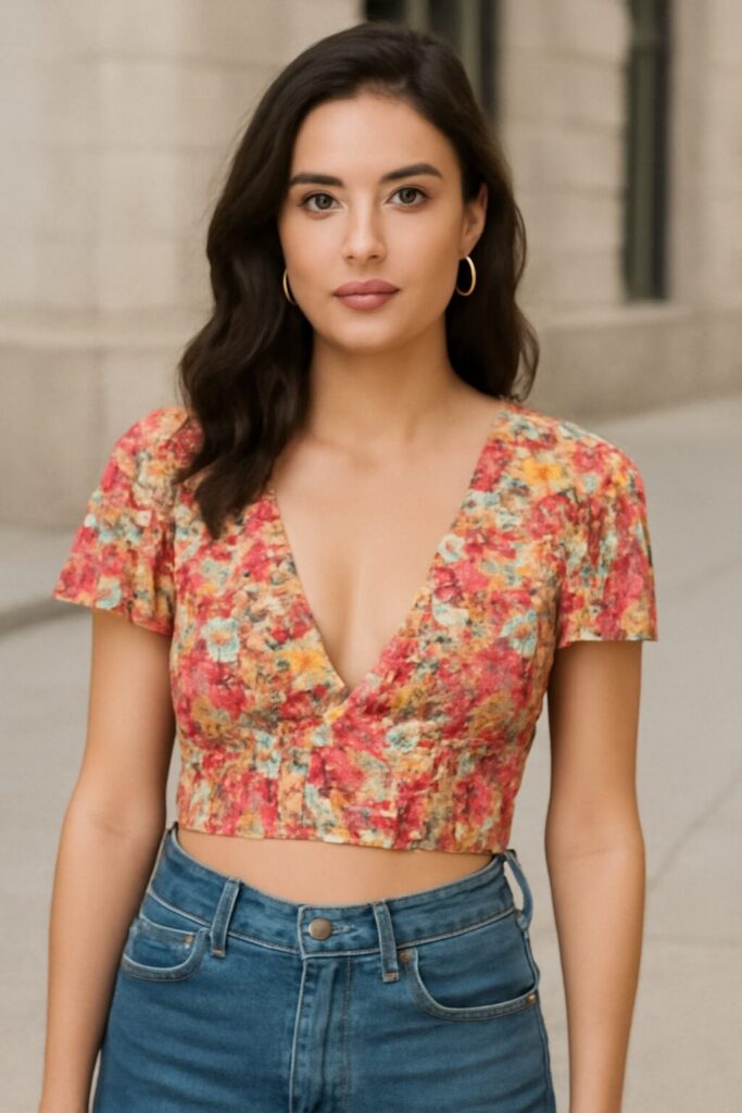 19 Cute & Trendy Summer Tops You’ll Absolutely Love 8 Floral Print Crop Top with Plunging Neckline – For the Bold & Daring