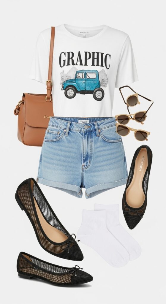 Graphic Tee and Denim Shorts