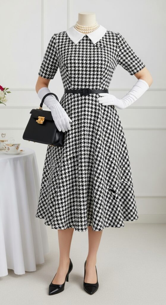Houndstooth Dress with Retro Accents