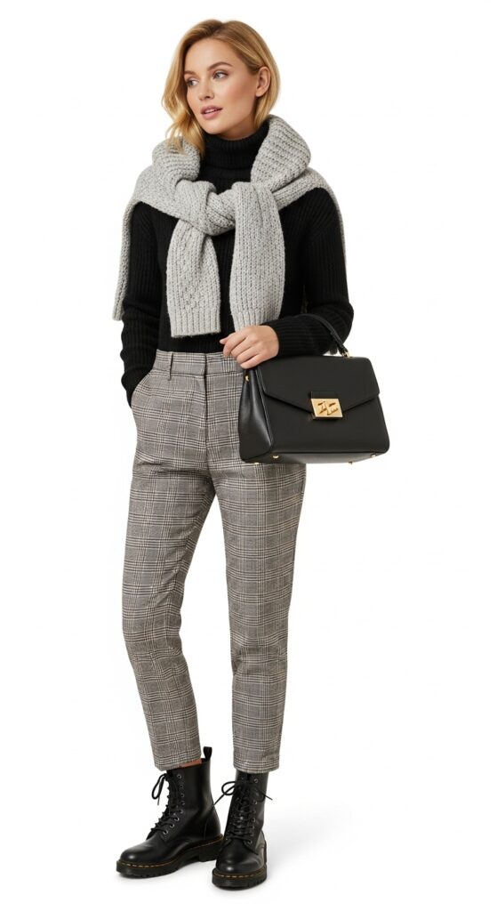 22 Chic Turtleneck Outfits to Elevate Your Style This Season 3 Layered Knit Sweater & Plaid Pants