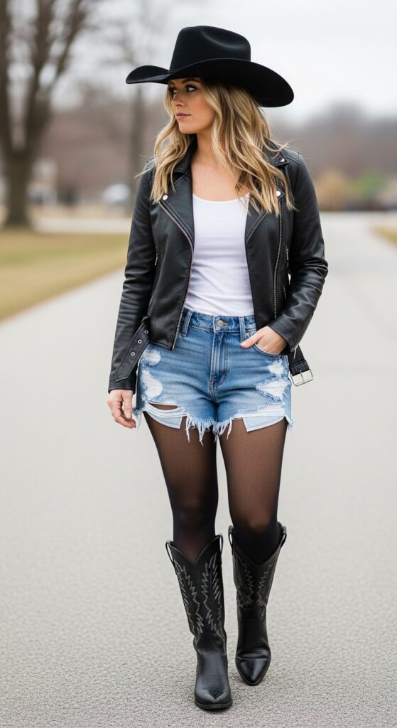 18 Winter Country Concert Outfit Ideas That Will Have You Dancing in Style 4 Leather and Denim Mix