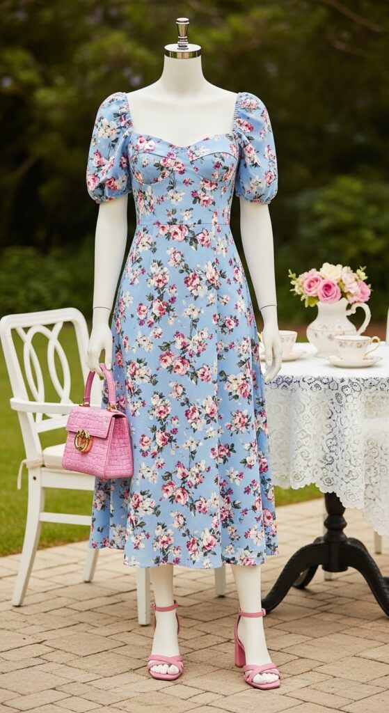 Light Blue Floral Midi Dress