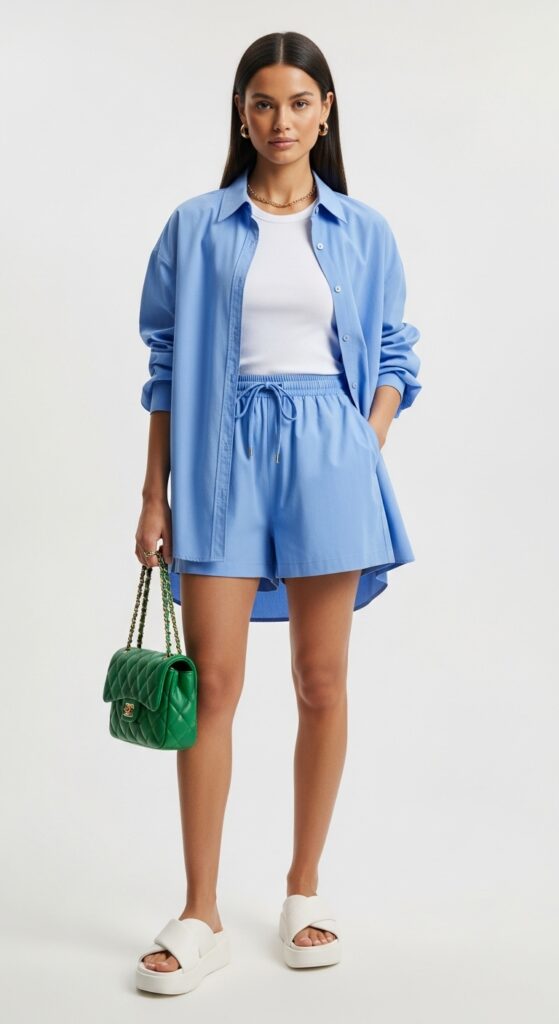 Light Blue Oversized Shirt & Shorts – Matching Set Magic