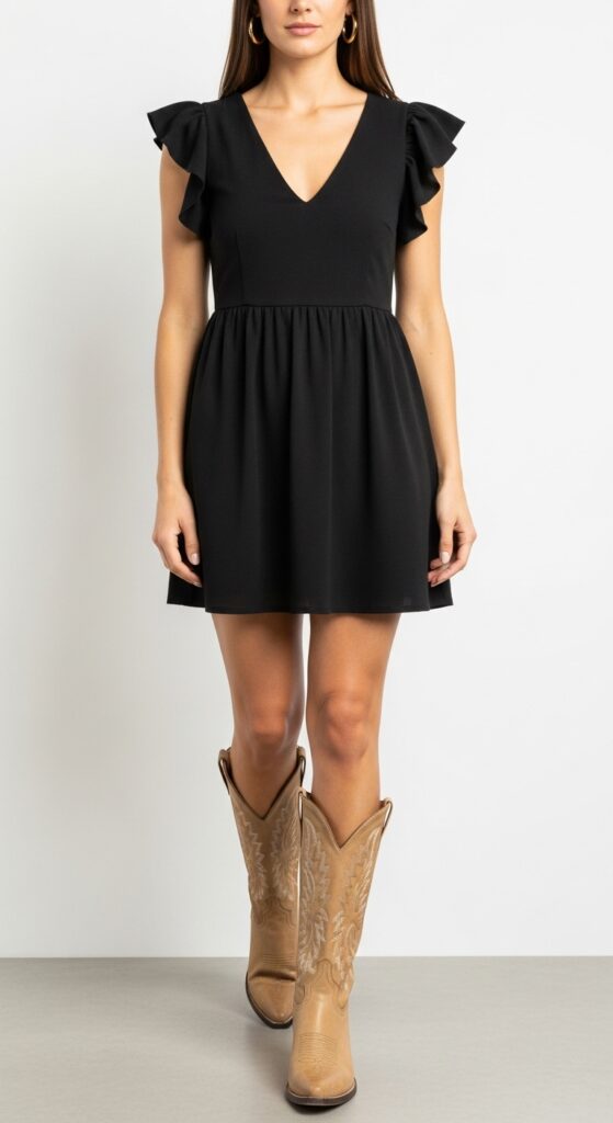 How to Wear Cowboy Boots: 22 Stylish Outfit Ideas You’ll Love 18 Little Black Dress and Tan Boots
