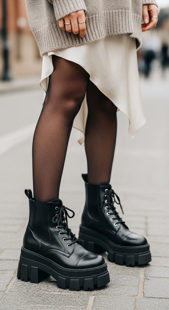 19 Best Shoes That Pair Perfectly with Tights 14 Lug Sole Boots