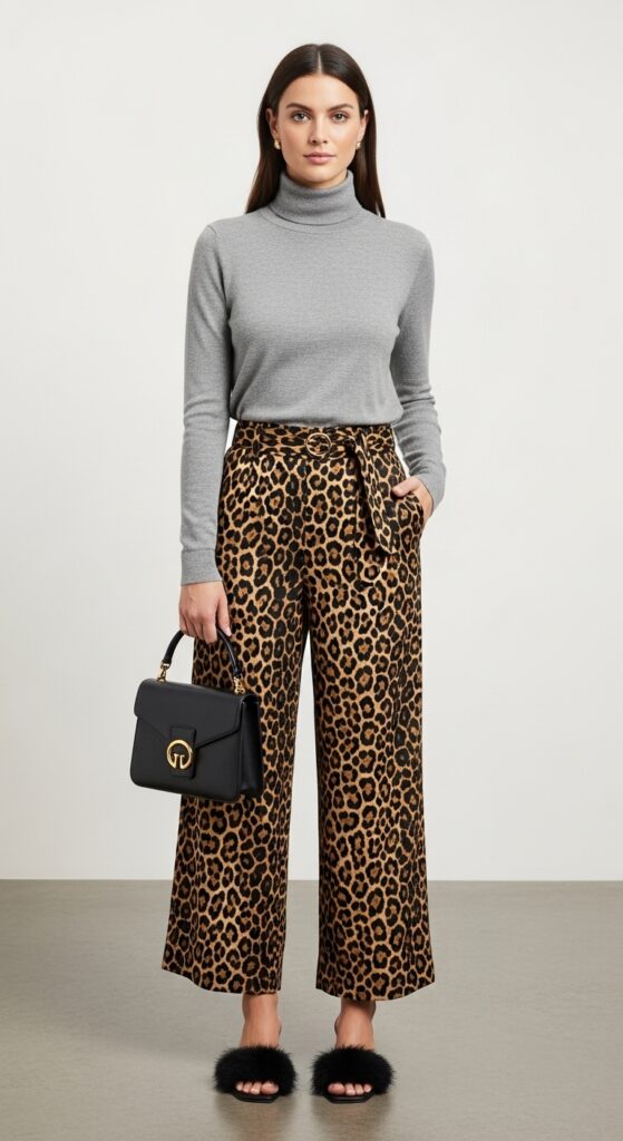 22 Chic Turtleneck Outfits to Elevate Your Style This Season 6 Monochrome Gray & Leopard Print Pants