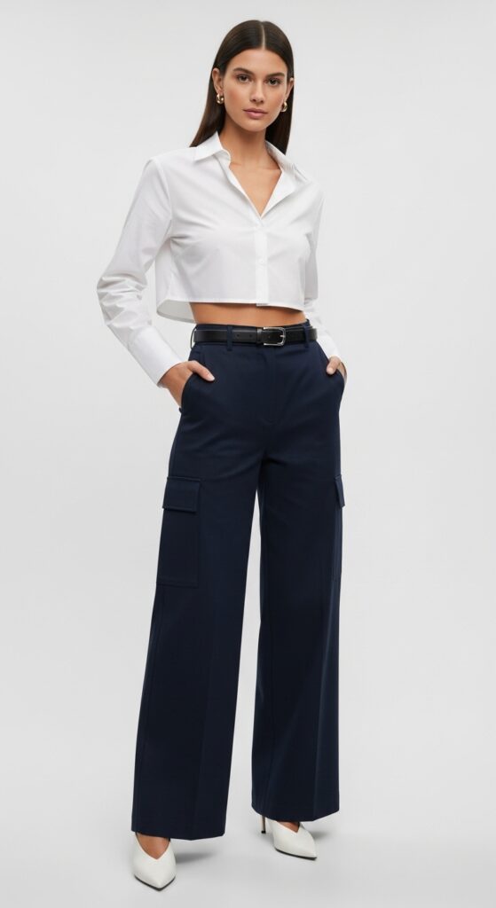 28 Stylish Ways to Wear a White Button-Down Shirt and Elevate Your Fashion 24 Navy Cargo Pants