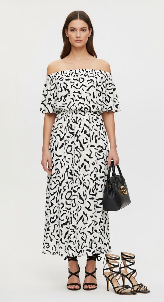 Off-Shoulder Printed Maxi Dress
