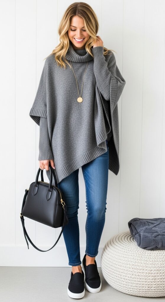 22 Chic Turtleneck Outfits to Elevate Your Style This Season 13 Oversized Poncho-Style Turtleneck