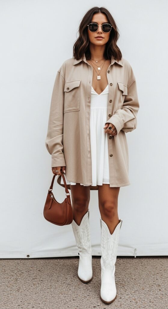 How to Wear Cowboy Boots: 22 Stylish Outfit Ideas You’ll Love 7 Oversized Shirt and Mini Dress