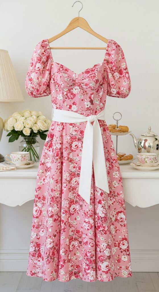 Pink Floral Midi Dress