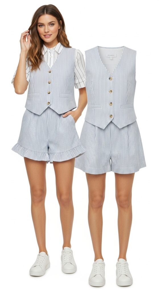 25 Trendy White Sneakers Outfits for Women That Are Totally Chic 12 Playful Mix Ruffles and Stripes