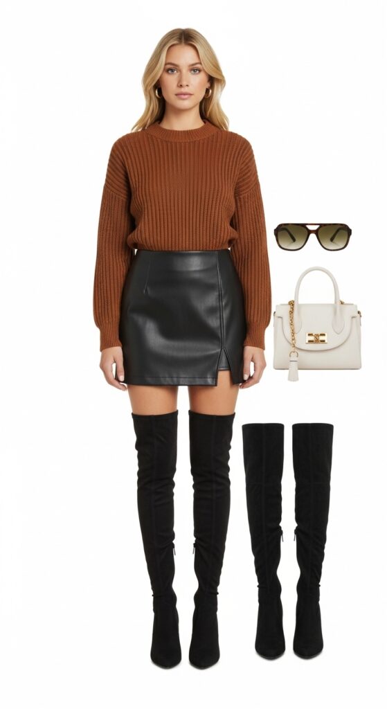 18 Winter Country Concert Outfit Ideas That Will Have You Dancing in Style 18 Ribbed Sweater and Leather Mini Skirt