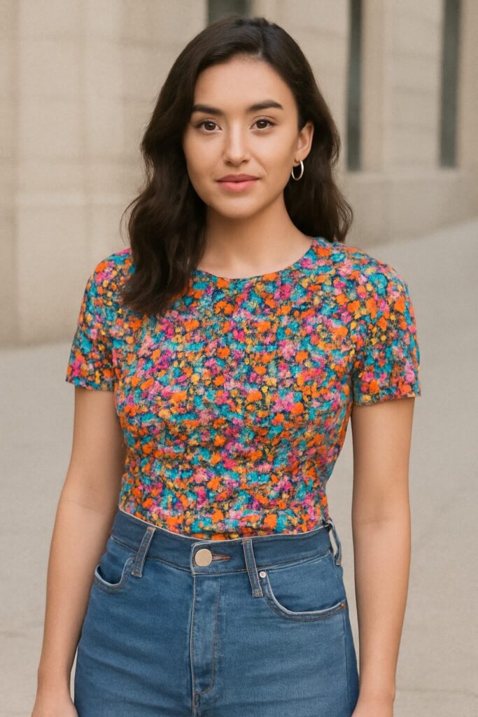 19 Cute & Trendy Summer Tops You’ll Absolutely Love 10 Round Neckline Top with Colorful Prints – A Little Fun for Your Summer Wardrobe