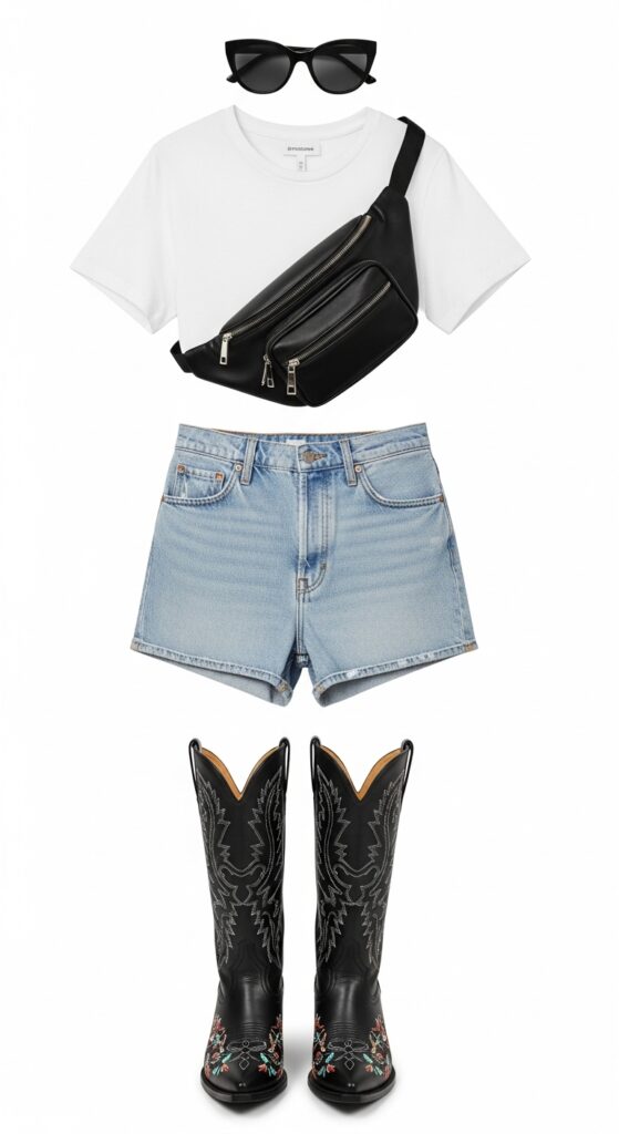 How to Wear Cowboy Boots: 22 Stylish Outfit Ideas You’ll Love 14 Simple Tee and Shorts