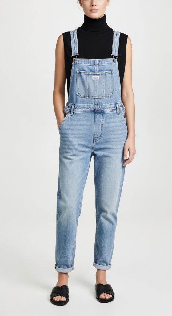 22 Chic Turtleneck Outfits to Elevate Your Style This Season 10 Sleeveless Turtleneck & Denim Overalls