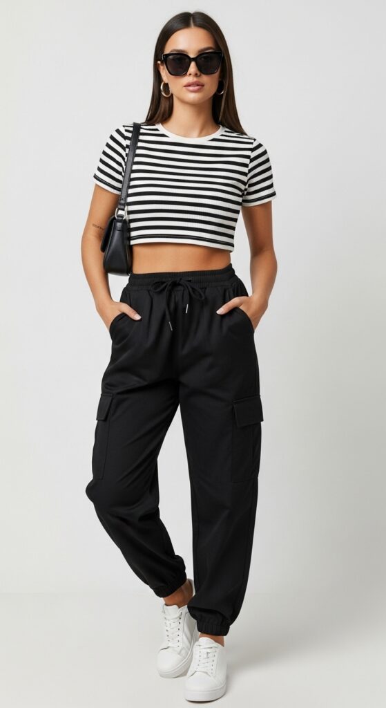 Striped Crop Top and Cargo Pants