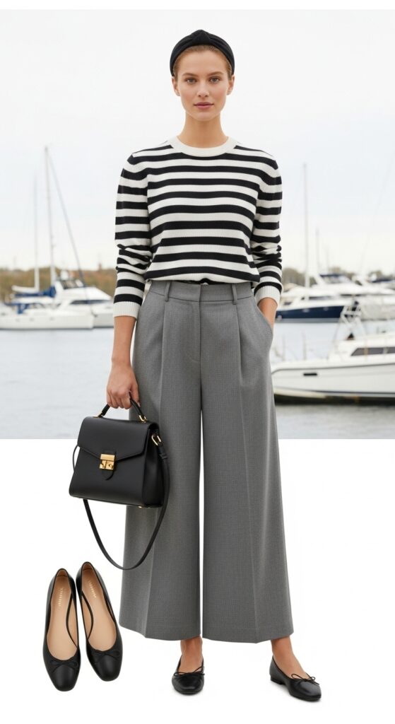 Striped Sweater and Wide-Leg Trousers