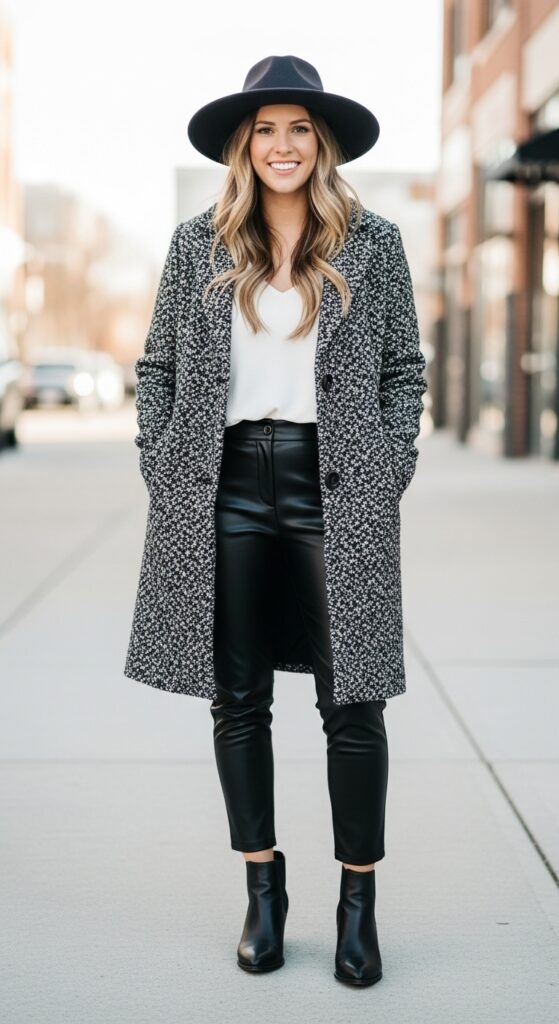 18 Winter Country Concert Outfit Ideas That Will Have You Dancing in Style 7 Textured Coat and Leather Pants