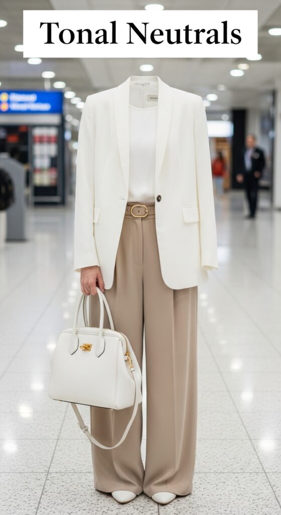 25 Stylish Airport Outfit Ideas for Comfort and Fashion 15 Tonal Neutrals