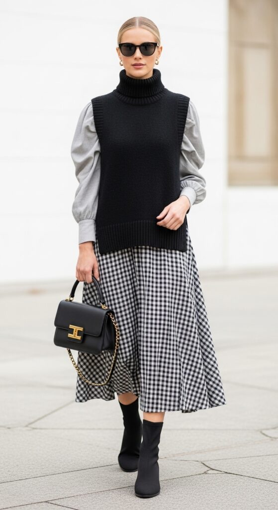 22 Chic Turtleneck Outfits to Elevate Your Style This Season 19 Turtleneck Vest Over Blouse