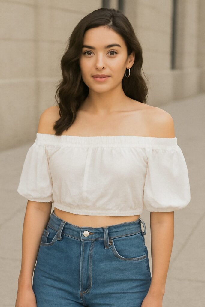 19 Cute & Trendy Summer Tops You’ll Absolutely Love 17 White Off-the-Shoulder Crop Top – Flirty & Fun
