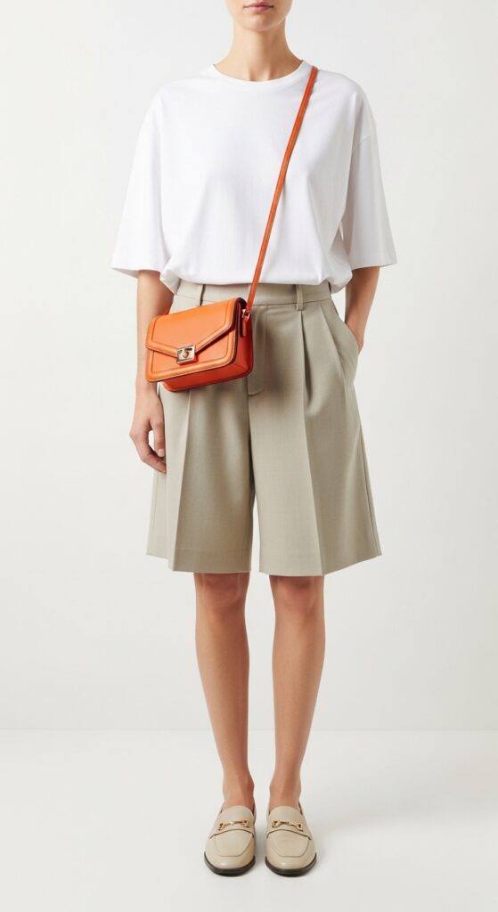 White Tee & Beige Tailored Shorts – Easy Elegance