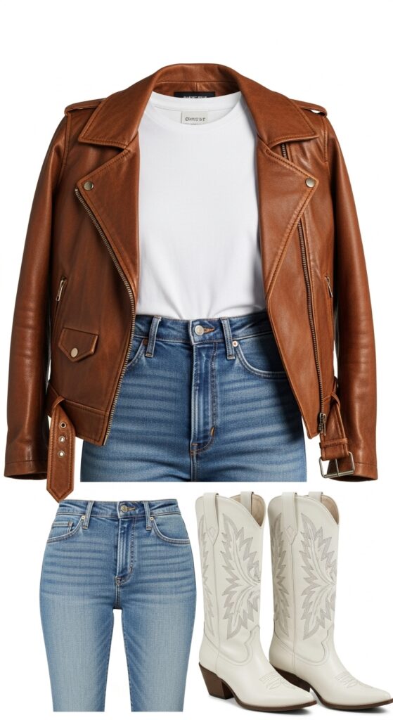 18 Winter Country Concert Outfit Ideas That Will Have You Dancing in Style 5 White Tee and High-Waisted Jeans
