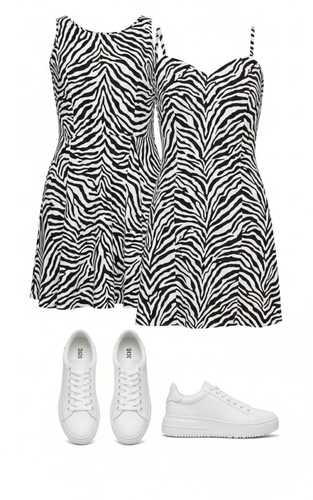 25 Trendy White Sneakers Outfits for Women That Are Totally Chic 25 Wild Print Zebra Dress and Sneakers