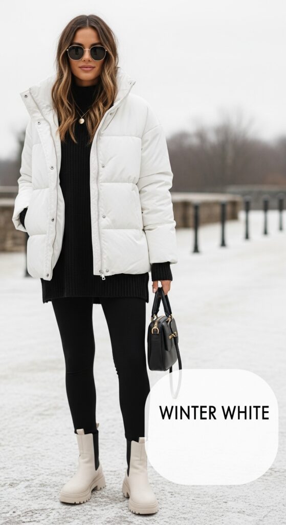 19 Cozy and Stylish Puffer Jacket Outfit Ideas for Winter 7 Winter White