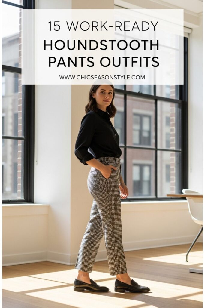15 Chic Houndstooth Pants Outfits to Rock This Season with Chic Season Style 1 15 Houndstooth Pants Outfits That Work for the Office and Beyond