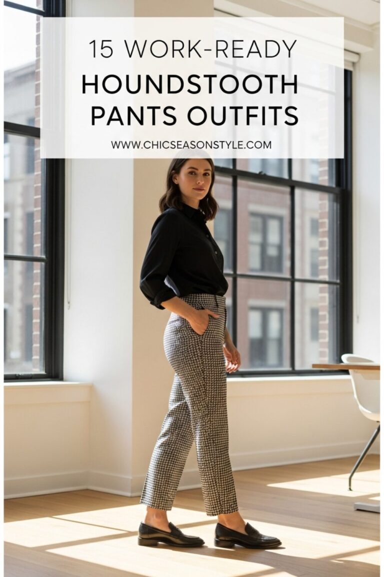 15 Houndstooth Pants Outfits That Work for the Office and Beyond