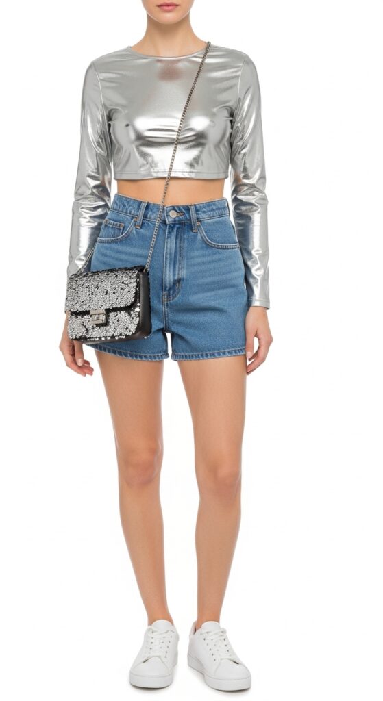 1989 Era Metallic Crop Top & High-Waisted Shorts