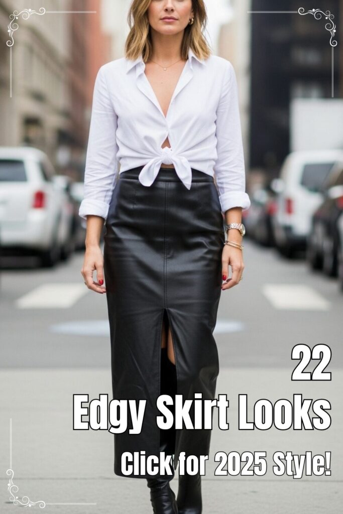 22 Leather Skirt Outfits for an Edgy, Cool Vibe 1 22 Leather Skirt Outfits for an Edgy, Cool Vibe