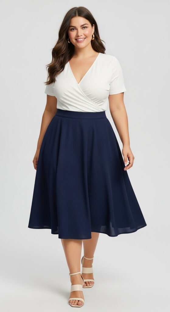 12 Plus-Size Summer Outfits That Flatter Your Curves and Tummy 4 A-Line Skirt and Fitted Top Balanced and Stylish