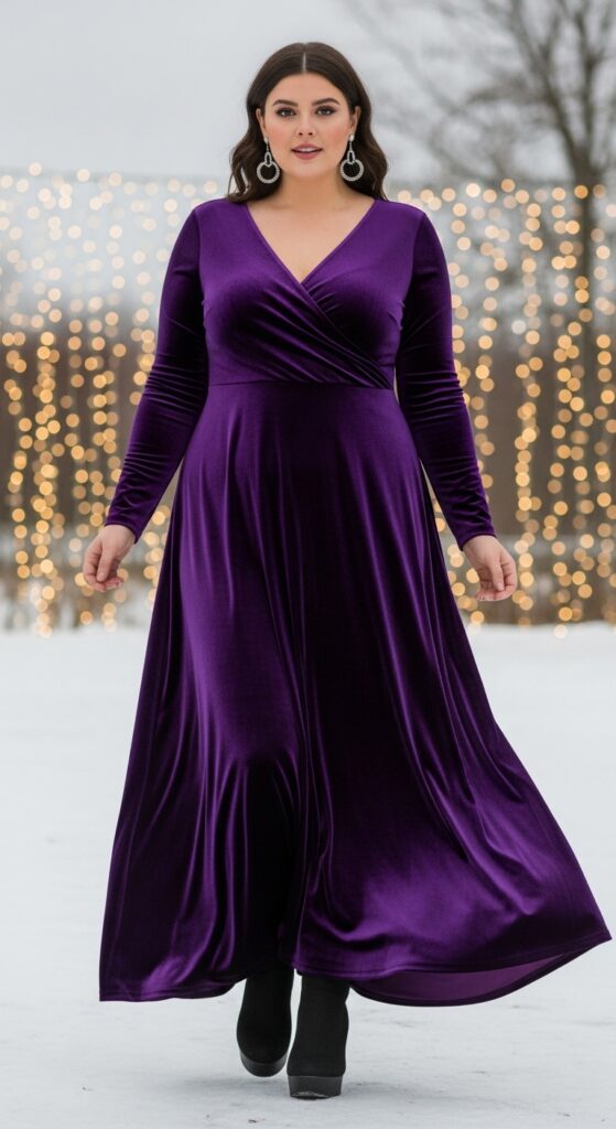 Amethyst Velvet Maxi Dress for Outdoor Proms