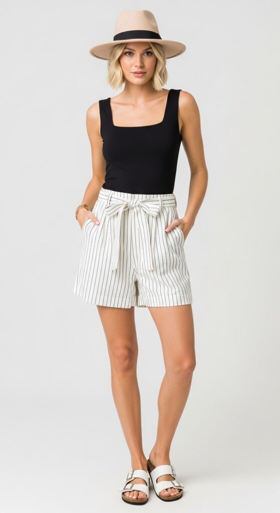 Art Gallery Glow Black Tank & White Pinstripe Shorts