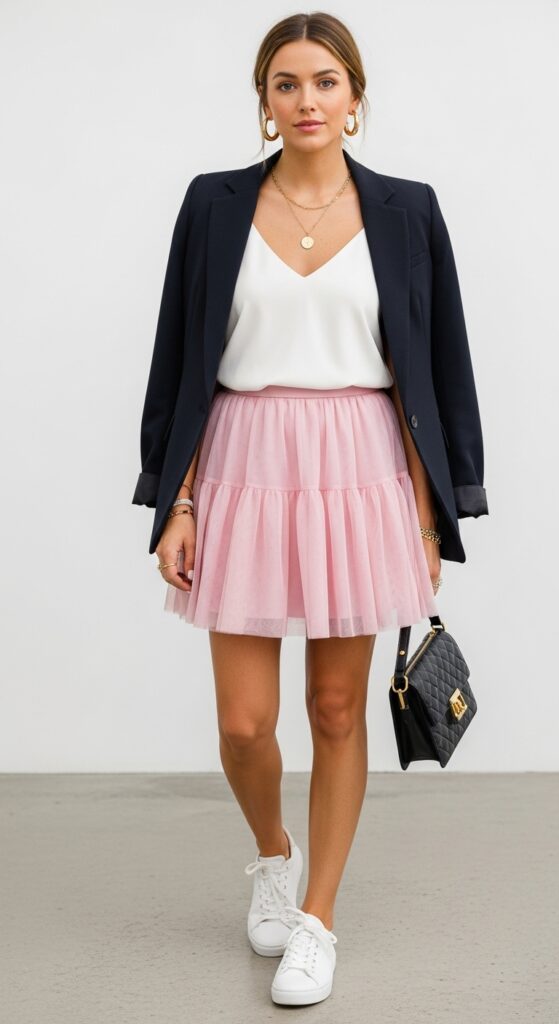 21 Stunning Tulle Skirt Outfit Ideas for U.S. Women in 2025 9 Art Gallery Vibe Black Camisole & Pink Tulle Mini