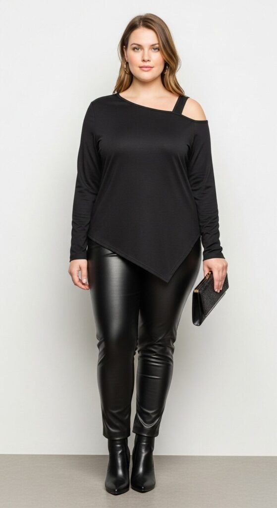 Asymmetrical Top & Leather Pants