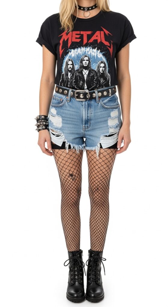 Metal Concert Outfit Ideas 9 Band Tee and Denim Shorts