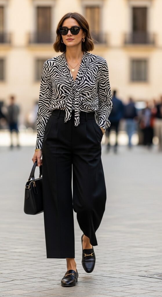 Barcelona Edge Zebra Print Top & Black Pants