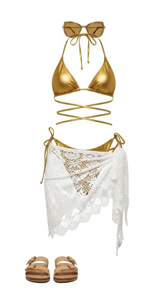 Beach Club Glam Gold Bikini & Sarong