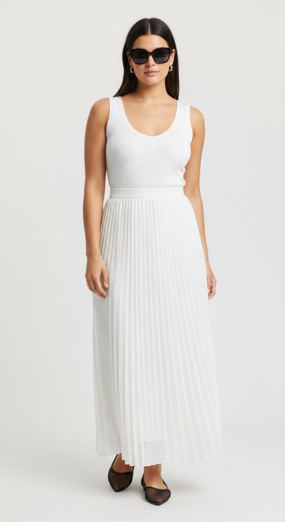 28 Pleated Skirt Outfits to Nail Effortless Chic 29 Beach Cover-Up White Tank & White Pleated Maxi