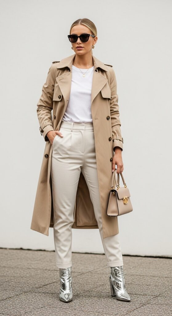 22 Stylish Trench Coat Outfits to Revamp Your Wardrobe 14 Beige Trench with Burgundy Accents